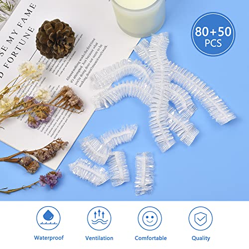 MORGLES 50 Pcs Ear Covers for Shower with 80 Pcs Shower Caps, Waterproof Ear Covers and Large Disposable Plastic Caps for Bathing, Hair Dye, Conditioning in Home Hotel Travel - size: 130 PCS