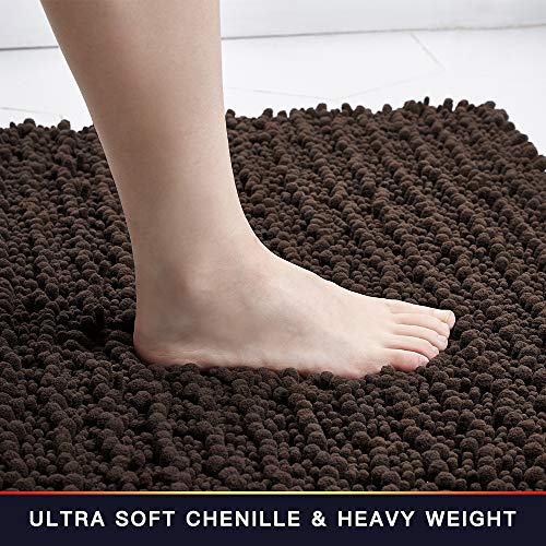 Walensee Bathroom Contour Rug Non Slip Toilet U Shaped Bath Mat (20x24, Brown) Water Absorbent Super Soft Shaggy Chenille Machine Washable Dry Extra Thick Perfect Absorbant Best Plush Carpet - color: Brown, size: 20"x24" Contour Rug