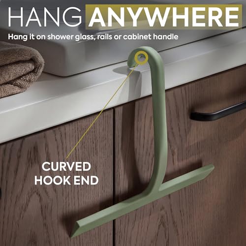 GÜTEWERK Shower Squeegee for Glass Doors – Bathroom Squeegee for Shower Glass & Tile Walls, Streak-Free & No-Squeak Silicone Blade, Stainless Steel Core, Hang Hook + Suction Cup, Green, 10 Inch - color: Green
