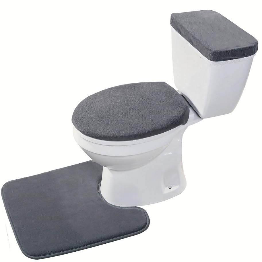 Madeals Velvet Toilet Lid Cover and Tank Lid Cover with Memory Foam Toilet Mat 3 Piece Toilet Contour Rug Set Drak Gray - color: Drak Gray