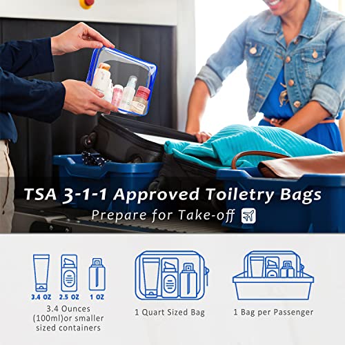 3pcs Clear Toiletry Bag, TSA Approved Toiletry Bags Clear Cosmetic Bag for Women Men, Crystal Clear Makeup Bag Organizer, Clear Travel Bags Zipper Carry on Airport Airline Compliant Bag Luggage Pouch - color: 3pcs Blue-1 large, 1 medium, 1 small
