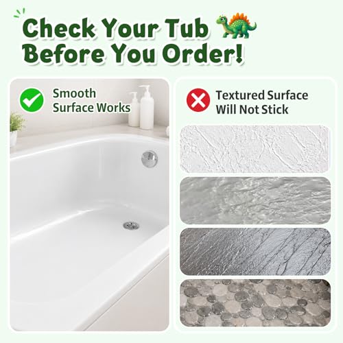 XIYUNTE Baby Bath Mat for Tub Non Slip Kids, BPA Free Extra Long Bathtub Mat 40x16 with Drain Holes and 200 Suction Cups, Non Toxic Machine Washable Toddler Bath Mat, Eco-Friendly Certified - color: Stego