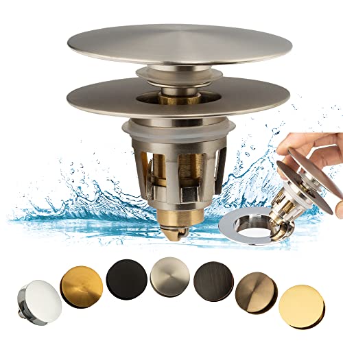 Artiwell Universal Bathroom Sink Drain Stopper, Fits Most Pop-Up Drains for Vessel Sink Lavatory Vanity, Sink Drain Strainer with Detachable Hair Catcher, Tested by Plumber in US (Brushed Nickel) - color: Brushed Nickel