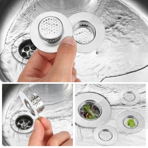 3pcs Bathroom Sink Strainer Fit Hole Size from 1.25" to 1.60" Bathtub Hair Catcher Bathroom Sink Drain Cover Stainless Steel Sinks Strainers Bath Tub Hair Catcher Mesh Sinks Strainer for Kitchen