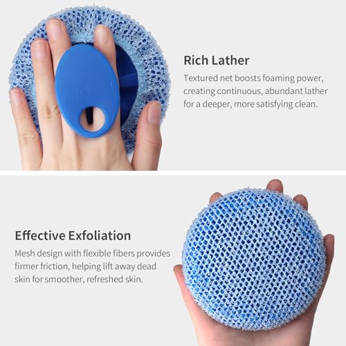 Silicone Body Scrubber & Scrub Nets, BEAUTAIL 4 Pack – Rich Foam and Exfoliation with Gentle Brush or Firmer Net Options – Hygienic, Durable, Easy to Clean – 2 Brushes (Black+Blue), 2 Nets (Gray+Blue) - color: Scrubber-black+blue+net-gray+blue 4 Pcs