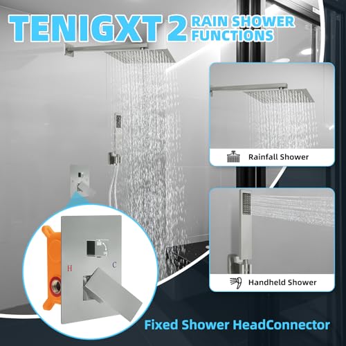 Bathroom Shower Faucet Set，12 Inch Rain Shower Head with Handheld Spray，Brass Shower Valve Trim Kit，Wall Mounted Square Rain Shower System (Brushed Nickel) - color: Brushed Nickel, size: 12 Inch Shower Head