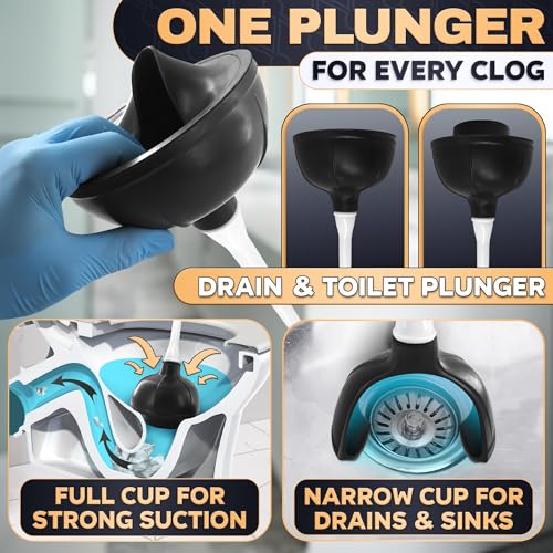2 in 1 Toilet Plunger and Brush Set White - Toilet Brush and Plunger Set White with Stiff Bristles, Strong Vacuum Suction and Holder - Space-Saving Stand, Fits Most Standard Toilets, 9.3×6.3×15.2 inch - color: White