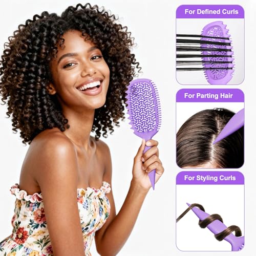 Curl Defining Brush for Thick Coily Hair, Firm-Bristle TPEE Detangling Brush for Coarse 4A–4C Curls, Dual-Sided Wide & Narrow Tooth Brush for Wet & Dry Curl Shaping– Women & Men (2054-Pale Lilac) - color: 2054-Pale Lilac