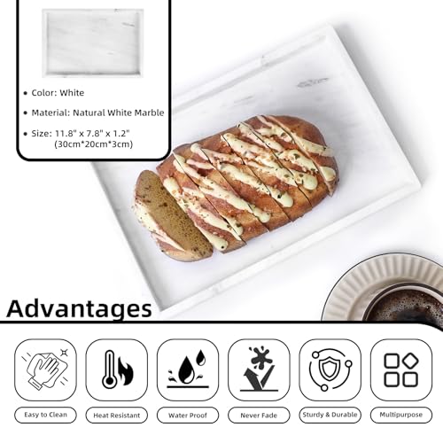 Yew & Tulip Natural Marble Vanity Tray, Nature White Marble with Spots Serving Tray for Bathroom, Kitchen, Vanity, Home Decor, Wedding etc. (12" x 8" x 1.2") - color: Star White