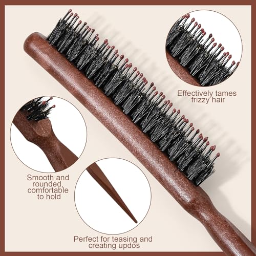 ProSuites Wooden Color Hair Brush and Comb Set for Women Men and Kids, Wood Wide-tooth brush and tail comb - Detangling Brush for Wet Dry Curly Hair - color: Wooden Color