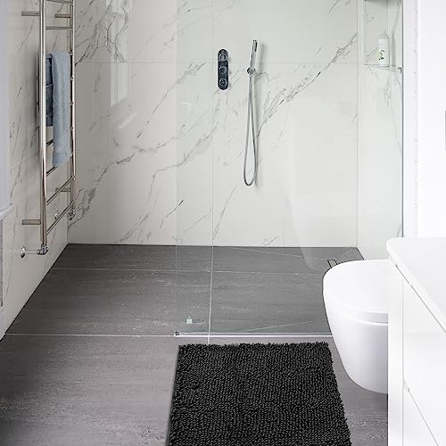 Non-Slip Bath Rug,Extra Soft Microfiber Bedroom Shag Carpet with Anti-Slip Backing,Water/Dust Absorbent Fast Dry Shower Mat,Sound Insulated Stairs Pad,Machine Washable (Black,24 x 24 Inches) - color: Black, size: 2' x 2' (Rectangular)