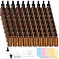 80 Pack 1oz Amber Glass Bottles with Glass Eye Droppers for Essential Oils, Perfumes (Brush, Funnels, 2 Extra Droppers, 80 Pieces Labels & 30ml Measuring Cup Included) - color: Amber-80pack