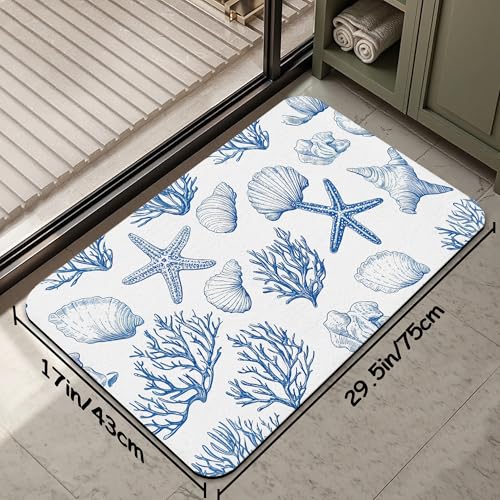 Vintage Starfish Bathroom Rug 29.5"x17", Shells Quick-Drying Super Absorbent Diatomite Bath Mat with Non-Slip Backing, Thin Washable Bathroom Floor Mat Fits Under Door for Shower, Sink, or Tub - color: Vintage Starfish Shells