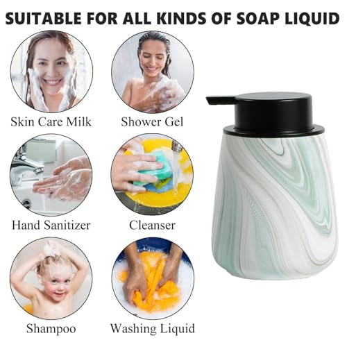 12Oz Foam Hand Soap Dispenser - Modern Ceramic Foaming Soap Dispenser with Easy-to-Press Pump, Reusable and Refillable Liquid Dish Soap Dispensers for Bathroom & Kitchen, Marble Green - color: Marble Green, style: Foam Pump