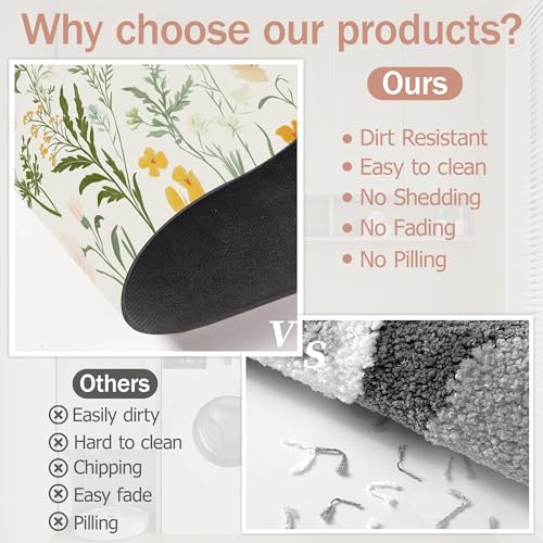 Bath Mat,Wildflowers Plants Bathroom Rugs,Quick-Drying Non-Slip Rubber Bath Mats Absorbent Diatomaceous Earth Mat for Bathroom Home Decor 17"x29.5" - color: Wildflowers Plants