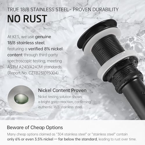 KES Bathroom Sink Drain Without Overflow Vessel Sink Lavatory Vanity Pop Up Drain Stopper Matte Black for 1.6"-1.9" Sink Hole, All Metal Rustproof Brass and 304 Stainless Steel, S2008D-BK - color: Matte Black, style: NO Overflow, 1 Pack