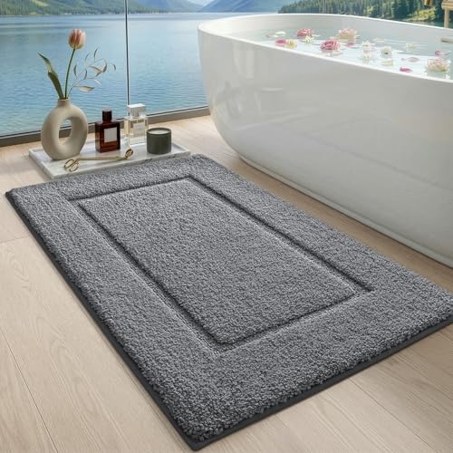 DEXI Bathroom Rugs 43x24, Washable Non Slip Bath Mat for Shower Floor, Absorbent Quick Dry Bathmat with Rubber Backing, Ultra Soft Plush Carpet for Tub, Grey - color: Grey, size: 43" X 24" (Rectangular)