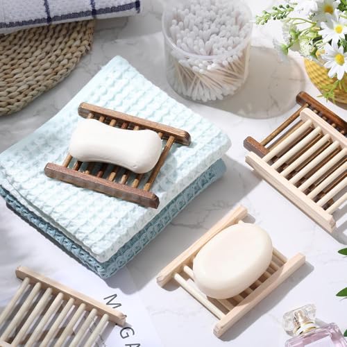 Rtteri 100 Pieces Bamboo Wood Soap Dish Tray Bathroom Wooden Soap Holder Handmade Bathtub Shower Dish Accessories for Home Bathroom Kitchen Sponge Scrubber