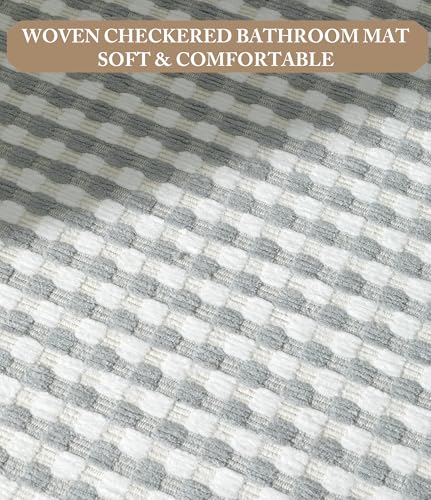 YIHOUSE Light Grey Bathroom Rugs Set 3 Pieces, Gray Checkered Absorbent Bath Mat Sets Quick Dry, Woven Soft Bath Rugs Non Slip, Thin Washable Rugs for Bathroom - color: Light Grey, size: 3 Pieces