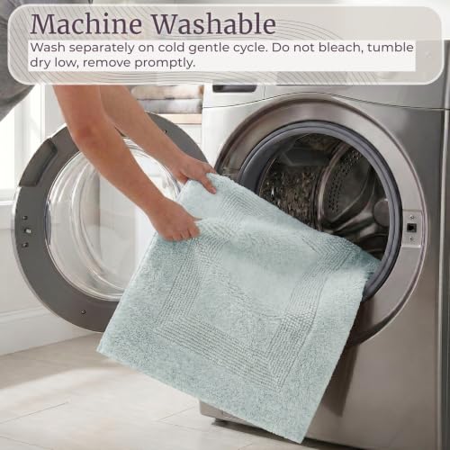 Cotton Bath Mat Set- 2 Piece 100 Percent Cotton Mats- Reversible, Soft, Absorbent and Machine Washable Bathroom Rugs By Lavish Home (Seafoam) - color: Seafoam