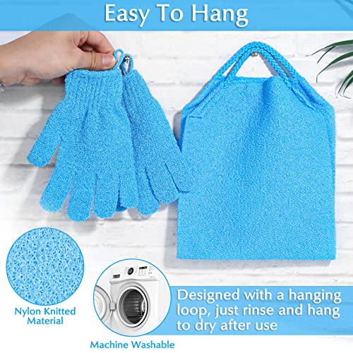 Anezus Exfoliating Back Scrubber Bath Gloves Set, Exfoliating Shower Towel with Shower Gloves for Body Scrub, Back Cleaner Wash Gloves to Remove Dead Skin (Blue) - color: Blue