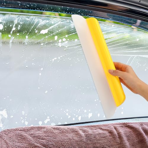 4 Pack 14 inch Car Drying Squeegee Longer Silicone Automotive Water Wiper Flexible Auto T-Bar Rubber Blade for Car Windshield Glass Window Bathroom Shower Squeegees Wash Tool (Yellow) - color: Yellow