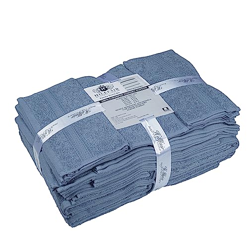 HILLFAIR 24 Piece Bath Towels Set for Bathroom- 100% Cotton 24 PC Bulk Pack Hotel Spa Towel Set- 2 XXL Oversized Big Towels, 4 Bath Towels, 6 Hand Towels, 4 Fingertip Towels, 8 Washcloths: Blue - color: Wedgewood Blue, size: 24 PC Bath Towel Family Set