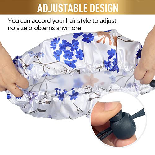 Shower Cap, Adjustable Shower Caps for Women, Extra Large Upgrade Double Waterproof Layers Hair Cap, Bath Caps Shower Hat Women Girls Adult Hair Protection Suitable for All Lengths and Thickness - color: Blue Porcelain, size: X-Large