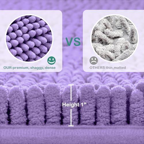 HOMEIDEAS Bathroom Rugs Set 2 Pieces, Ultra Soft Non Slip Absorbent Chenille Toilet Bath Mat Set (Lavender) - color: Purple-lavender, size: 1'8" x 2'8" (U Shape 20"x24"+20"x32")