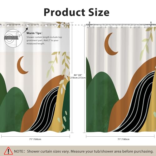 No Hook Shower Curtain Mid Century Boho with Snap in Liner, Hotel Grade Abstract Modern Shower Curtains Set for Bathroom, Spa Like Bath Curtain, Yellow, 71" W x 86" L - color: 01 Mid Century - Yellow, size: 71"W x 86"L (Pack of 1)