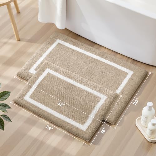 HOMEIDEAS Bathroom Rugs Sets 2 Piece, Super Soft and Absorbent Microfiber Tufted Bath Mats, Non-Slip and Machine Washable Bath Rugs(Beige) - color: Beige