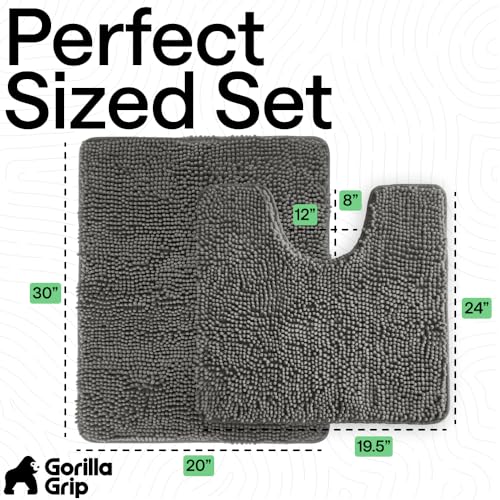 GORILLA GRIP Bathroom Rug Sets, Soft Chenille 2 Piece Area Rugs Set, Toilet Base Mat and 30x20 Carpet, Absorbent Microfiber Washable Mats Dry Quickly, Home Décor and Bath Room Accessories, Charcoal - color: Charcoal, style: 30"x20" + Oval 24"x19.5" - 2 Pa