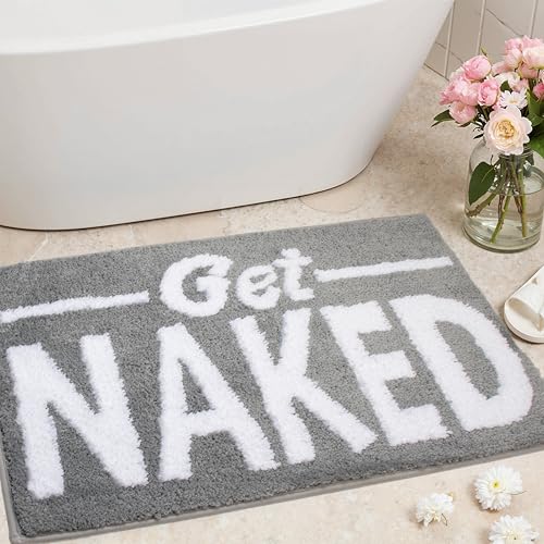 KOEXM Get Naked Bath Mat Cute Bathroom Rugs 16" x 24", Funny Bath Mat Non-Slip Absorbent Machine Washable Small Bathroom Shower Rug, Grey - color: Grey 4.0, size: 1'4" x 2' (Rectangular)