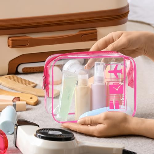 sogiv 3Pcs TSA Approved Toiletry Bag, Clear Travel Toiletry Bag, Clear Makeup Bag, Waterproof Travel Makeup Cosmetic Bag, Carry On Airport Airline Quart Size Travel Bag for Women Men (Pink) - color: pink