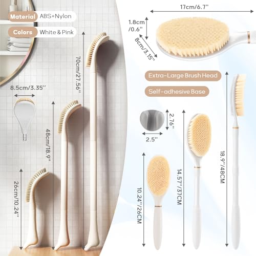 New Foot Brush & Back Scrubber Set 2PCS, 10.2''- 27.5'' Adjustable Foot Scrubber for Shower, 18.9'' Shower Back Scrubber with 3-Length Usage, Great Aid for People with Limited Mobility(White) - color: White Set