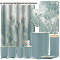 Lnond Blue Green Bathroom Set, Blue Green Abstract Cubes Bathroom Accessories Sets Complete, Luxury Restroom Set with Shower Curtain and Rugs, Trash Can, Toilet Brush Holder Set & Soap Dispenser - style: Blue Green