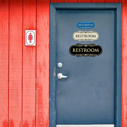 All Quality Designer Restroom Wall or Door Sign - Bathroom Signage | Durable Plastic and Easy Installation | (Multipacks) - color: Black / Gold, size: 2" x 5" - Small (1 Pack)