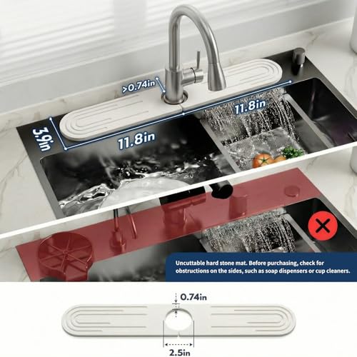 Stone Faucet Mat for Kitchen Sink, Diatomite Fast Drying Stone Tray, Quick Dry Water Absorb Faucet Mat, Sink Splash Guard for Kitchen Bathroom Counter(White, 23.6"X3.9")