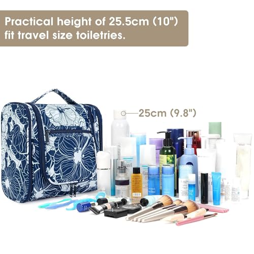 Narwey Hanging Toiletry Bag for Women Travel Makeup Bag Organizer Toiletries Bag for Cosmetics Essentials Accessories (Large, Blue Lotus) - color: B-Blue Lotus, size: Large