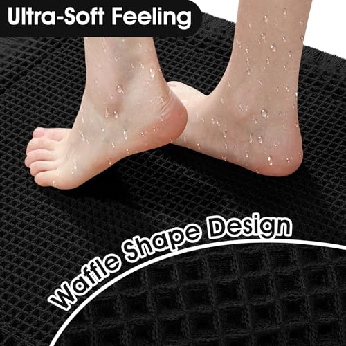 Upgraded Waffle Bath Mat, 36"x24" Black-Bordered, Super Absorbent Non-Slip Quick Dry Bathroom Rugs with Tassels, Machine Washable Ultra Soft Boho Bath Rugs for Floor, Toilet Mats Boho Farmhouse Decor - color: Black, size: 2' x 3' (Rectangular)