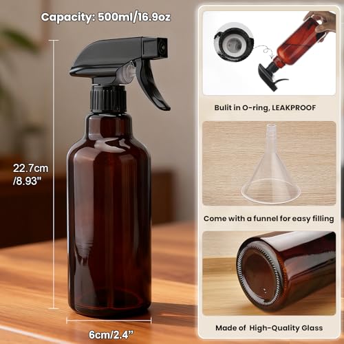 Glass Spray Bottles 16.9oz Empty Spray Bottle Mist/Stream Spraying Small Refillable Containers for Hair Care, Cleaning Solutions, Plants, Essential Oils 2 Pack (Brown, 16.9oz) - color: Brown, size: 16.9oz