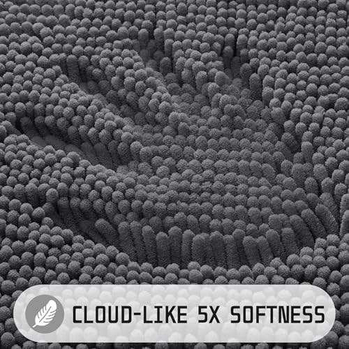 Yimobra Washable Bathroom Rugs, Super Soft & Absorbent Chenille Bath Mat for Floor & Carpet, Quick Dry Non Slip Bath Mat for Tub Shower, 24" x 17",Dark Gray - color: Dark Gray, size: 24" X 17"