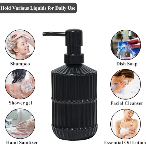 Black Glass Soap Dispenser with Pump, 15oz Refillable Liquid Hand Soap Dispenser, Lotion Dish Soap Dispenser for Modern Home Decor, Bathroom, Kitchen Countertop, Hotel - color: Black