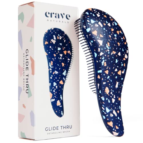 Crave Naturals Glide Thru Hair Brush - Detangler Brush for Curly, Straight, Wet or Dry Hair - Gentle Detangling Brushes for Adults, Kids, Toddlers - Hair Accessories for Women, 7.5"x3" - Terazzo - color: Terrazzo, size: 1 Pack (Regular)