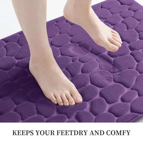 YIHOUSE Memory Foam Bath Mat Cobblestone Bathroom Rugs Super Water Absorbent Bath Mats for Bathroom Machine Washable Bath Rugs(24 x 36,Eggplant) - color: Eggplant Single, size: 2' x 3' (Rectangular)