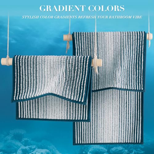 BSICPRO Bathroom Rugs Sets, 2 Piece Thick Absorbent Chenille, Non Slip, Soft Shaggy Bath Room Floor Mats, Machine Washable (20" x 47" Plus 16" x 24", Teal) - color: Teal, size: 20" x 47" Plus 16" x 24"