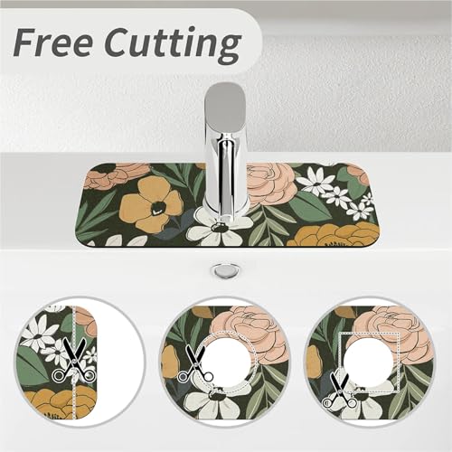 Kitchen Sink Splash Guard，Vintage Large Floral Faucet Mat Sink Gadgets-Super Absorbent Fast Drying Mat Drip Catcher for Kitchen, Bathroom,Sink Mat, Dish Drying Mat, Bathroom(15" X 5.5" ) - color: Vintage Large Floral