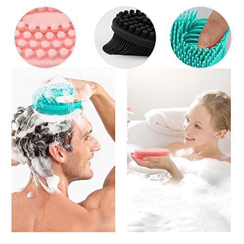 3 Pack Silicone Body Scrubber, Soft Silicone Loofah Exfoliating Body Scrubber, Silicone Body Brush Bath Shower Scrubber for Body, 2 in 1 Bath and Shampoo Wash Brush for Skin Exfoliation Men Women - size: Black+Pink+Green