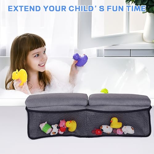 Baby Bath Kneeler and Elbow Rest Pad Set - Kneeler and Elbow Support with Memory Foam and Bath Toys Organizer - color: Gray