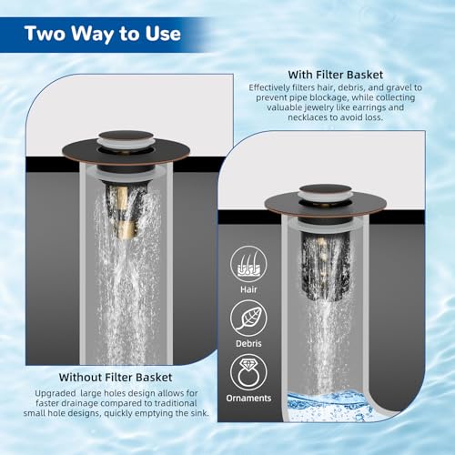 Hibbent Upgraded 3 in 1 Bathroom Sink Drain Strainer, Universal Pop Up Stopper with Removable Stainless Steel Filter Basket Hair Catcher, Sink Plug for 1.1''~2.36'' Basin, Oil-Rubbed Bronze - color: Oil-rubbed Bronze